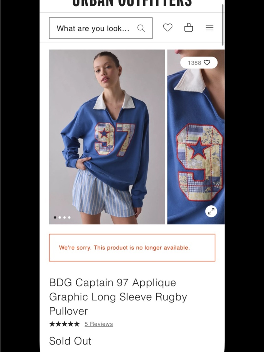 BDG Blue Rugby Pullover with White Collar